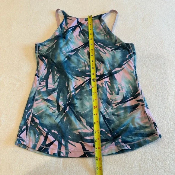 Prana Women's Abstract Pink and Green Tank Top with Built in Bra - Picture 3 of 6